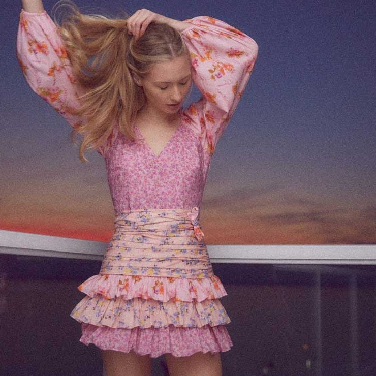 Reese Pink Floral Ruffled Mini Dress