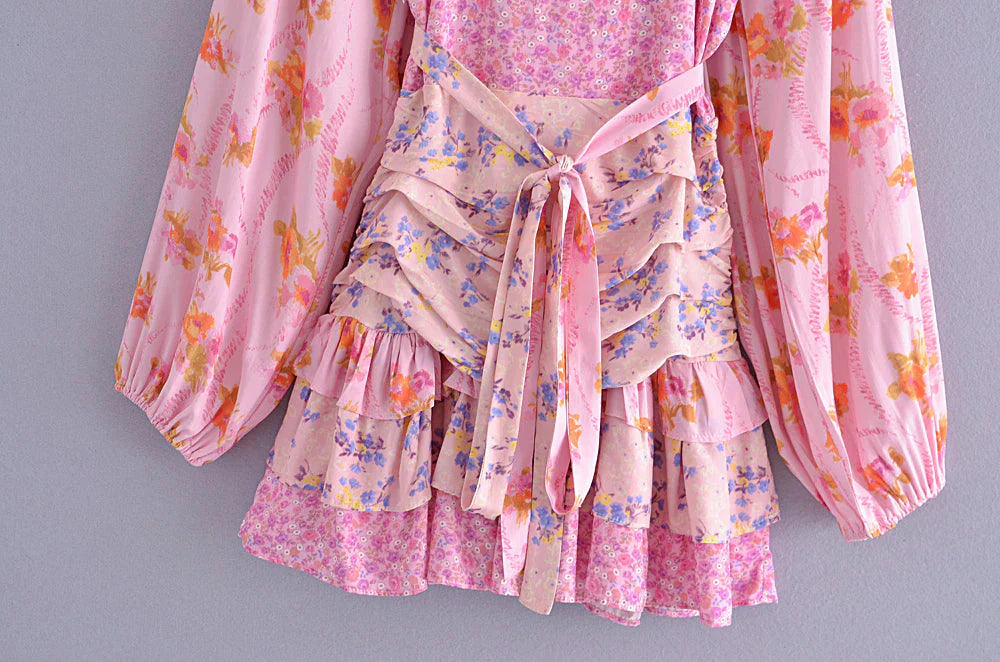 Reese Pink Floral Ruffled Mini Dress