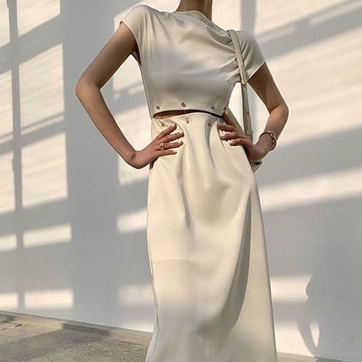 Regina Minimalist Sheath Dress with Cut Out Waist