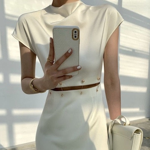 Regina Minimalist Sheath Dress with Cut Out Waist