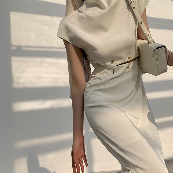 Regina Minimalist Sheath Dress with Cut Out Waist