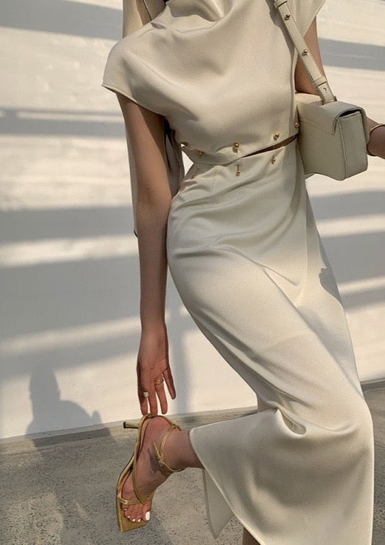 Regina Minimalist Sheath Dress with Cut Out Waist