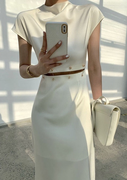 Regina Minimalist Sheath Dress with Cut Out Waist