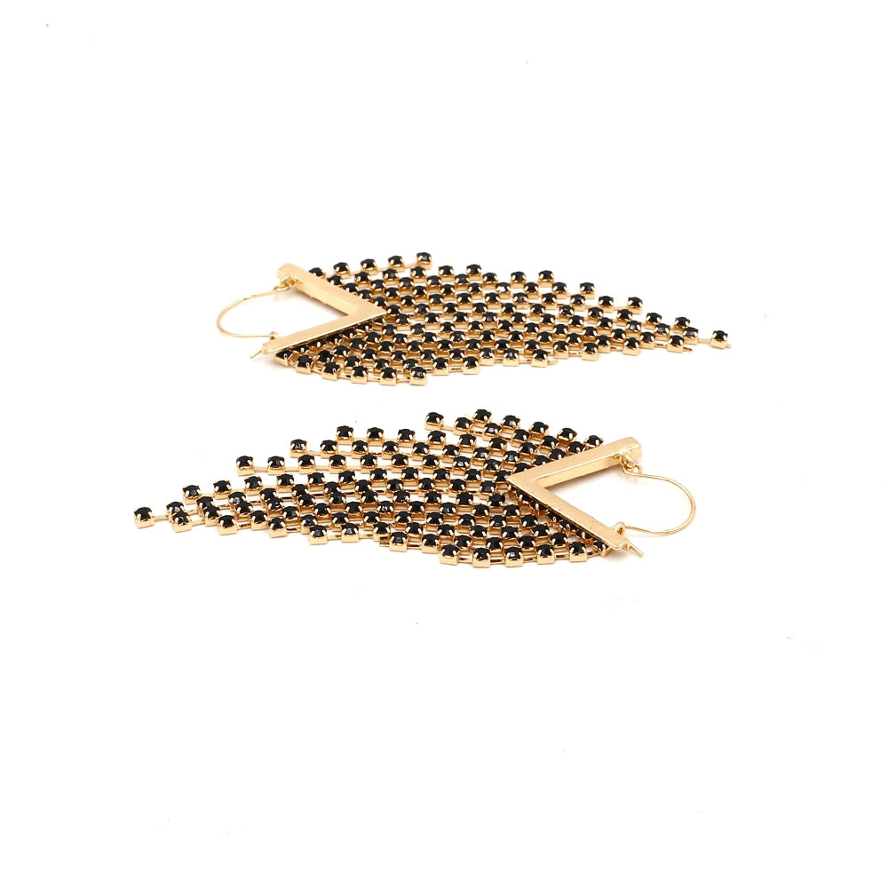 Rhinestone Cascade Tassel Hoop Earrings - 4 Colors