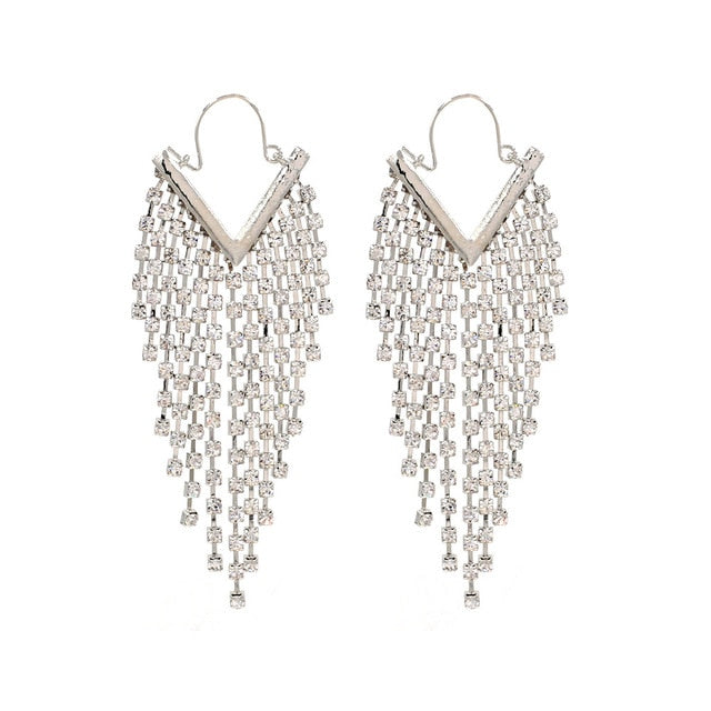 Rhinestone Cascade Tassel Hoop Earrings - 4 Colors