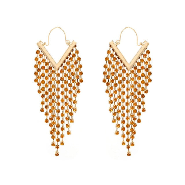 Rhinestone Cascade Tassel Hoop Earrings - 4 Colors