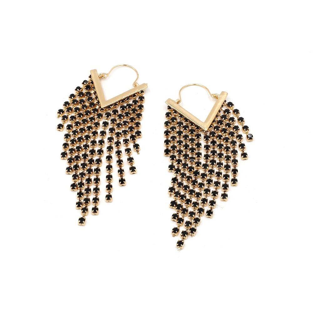 Rhinestone Cascade Tassel Hoop Earrings - 4 Colors