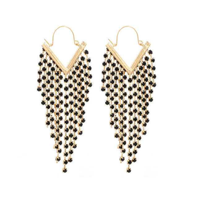 Rhinestone Cascade Tassel Hoop Earrings - 4 Colors