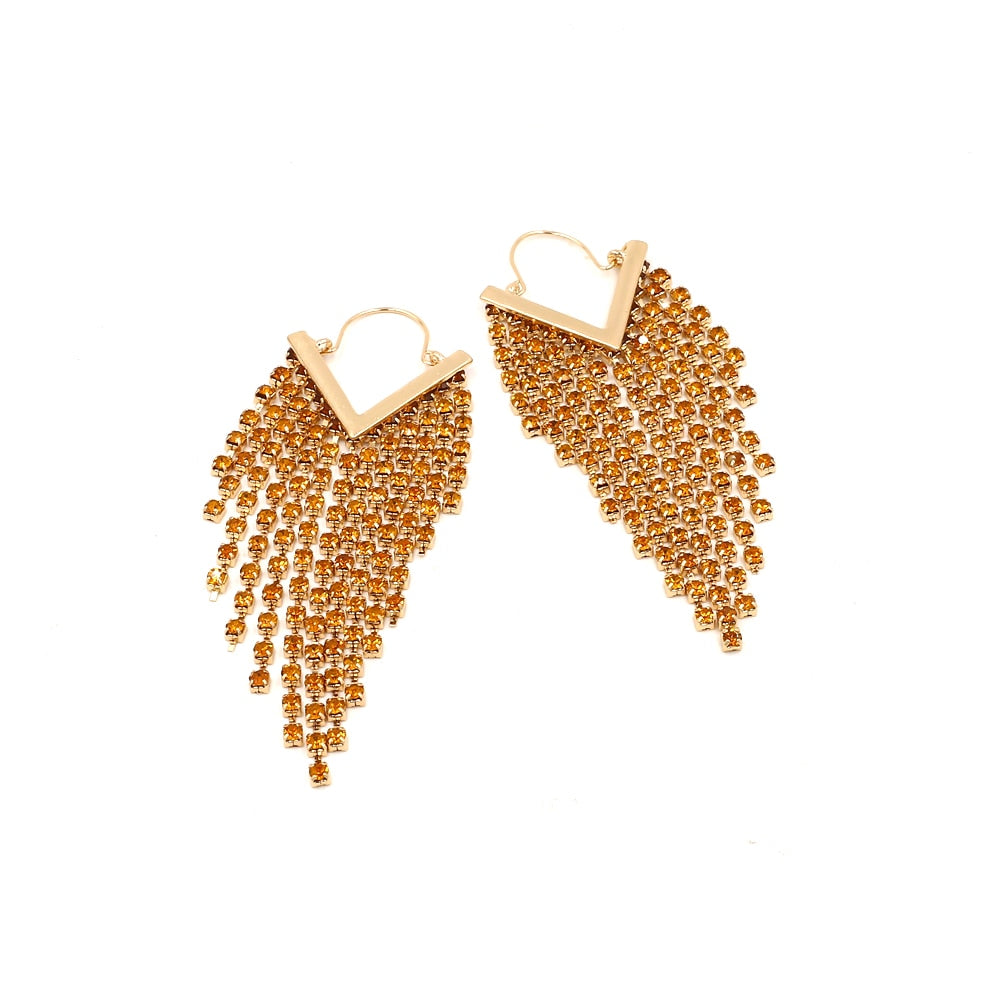 Rhinestone Cascade Tassel Hoop Earrings - 4 Colors