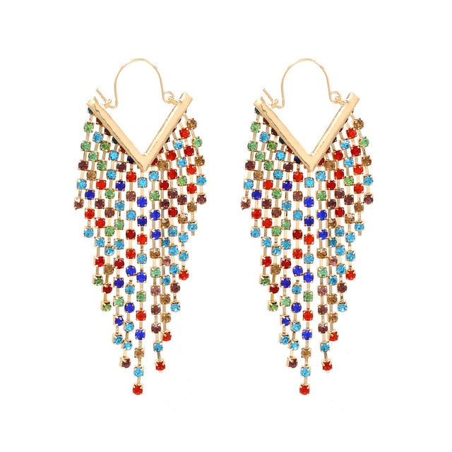 Rhinestone Cascade Tassel Hoop Earrings - 4 Colors