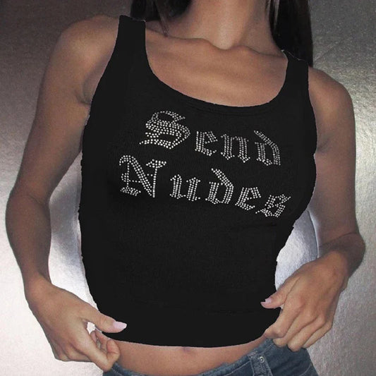 Rhinestone Streetwear Crop Top for Women