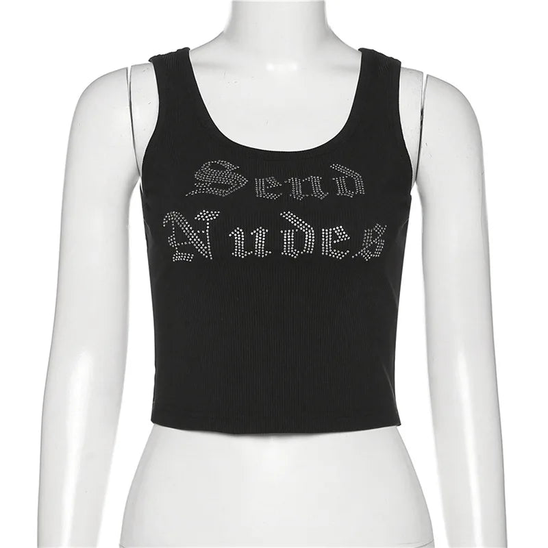 Rhinestone Streetwear Crop Top for Women