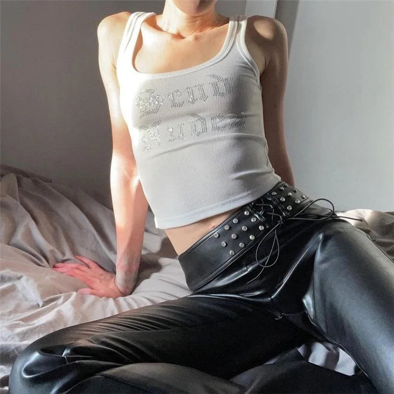 Rhinestone Streetwear Crop Top for Women