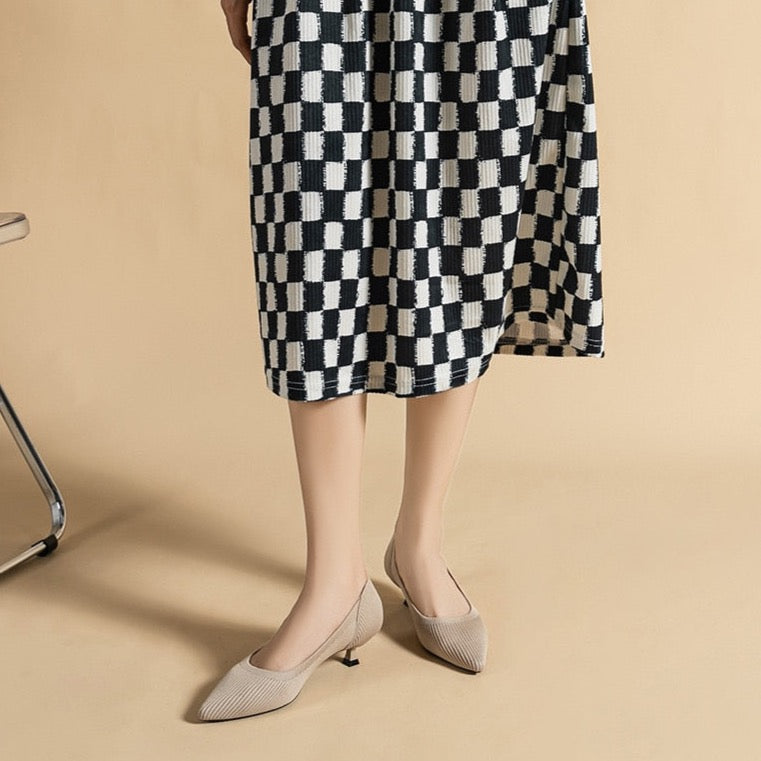 Ribbed Upper Basic Kitten Heel Pumps