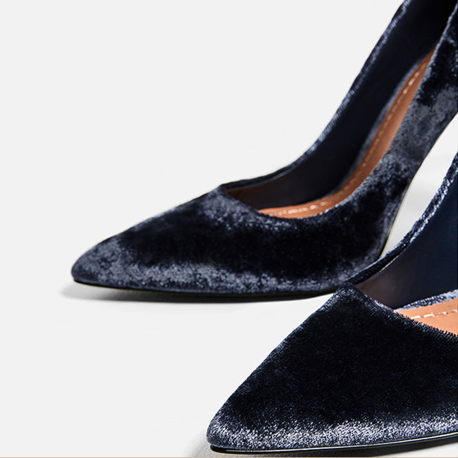 Ribbon Lace Up Crushed Velvet Pumps