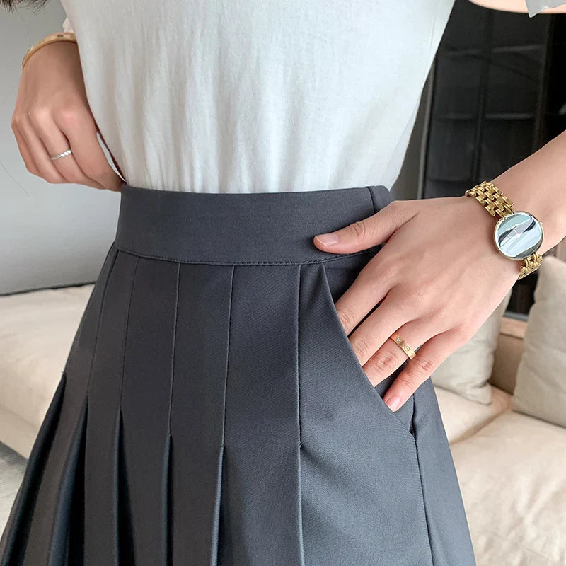 Korean Black Gray Pleated Summer Mini Skirt