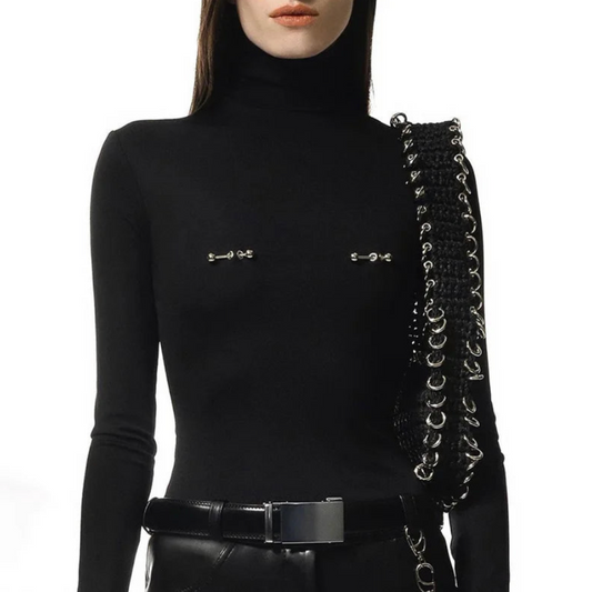 Rin Pierced Turtleneck Knit Tops