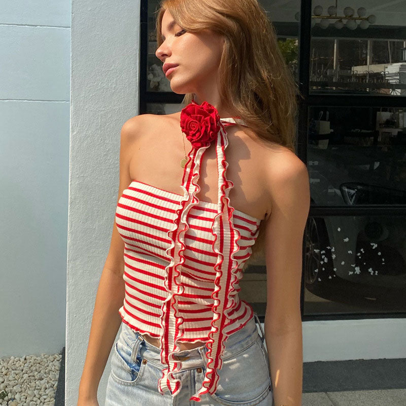 Rina Rose Choker Stripe Knit Tube Tops - 2 Colors