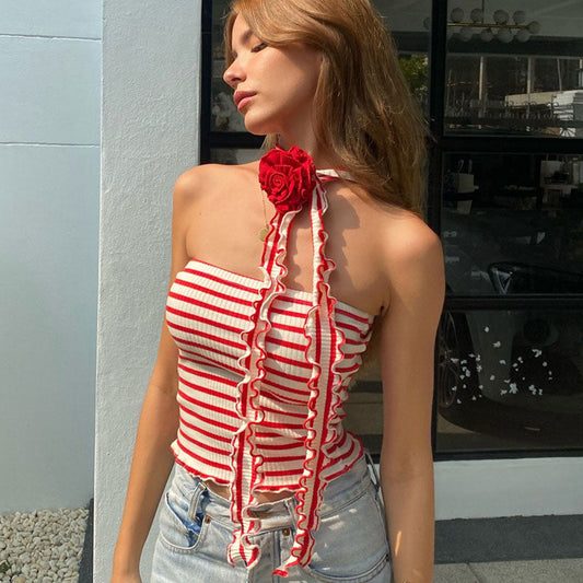 Rina Rose Choker Stripe Knit Tube Tops - 2 Colors