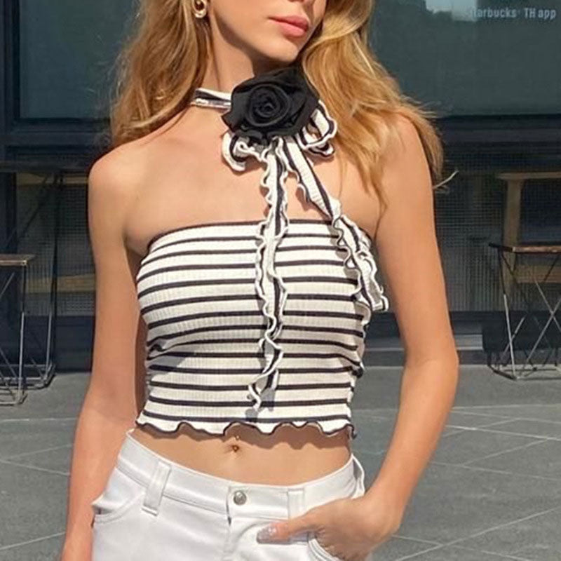 Rina Rose Choker Stripe Knit Tube Tops - 2 Colors