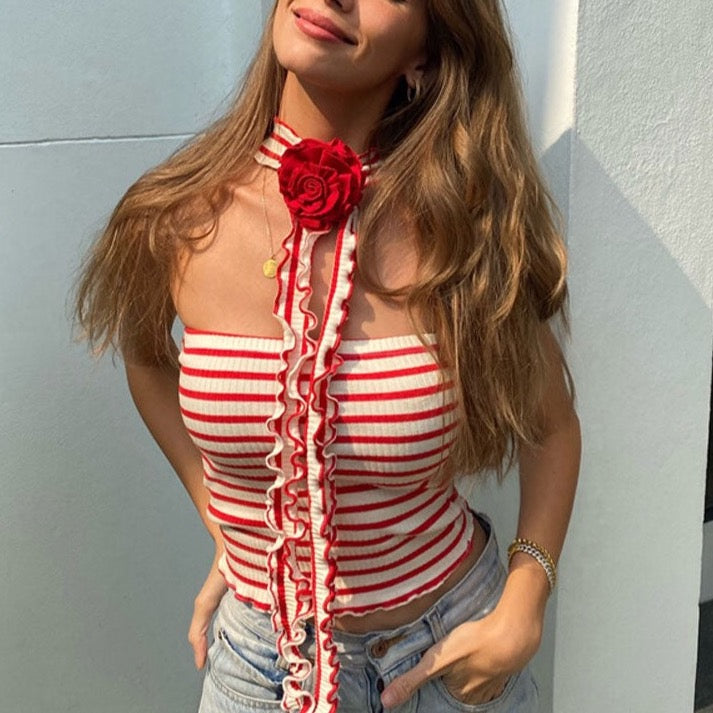 Rina Rose Choker Stripe Knit Tube Tops - 2 Colors