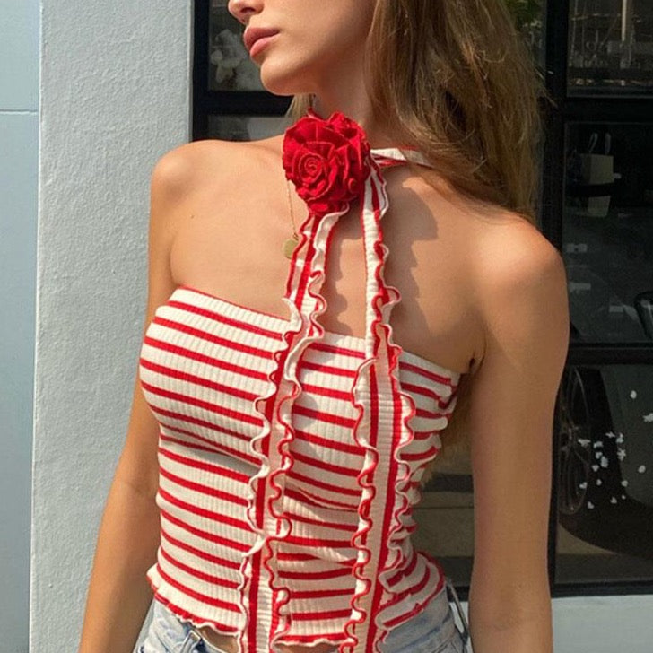 Rina Rose Choker Stripe Knit Tube Tops - 2 Colors