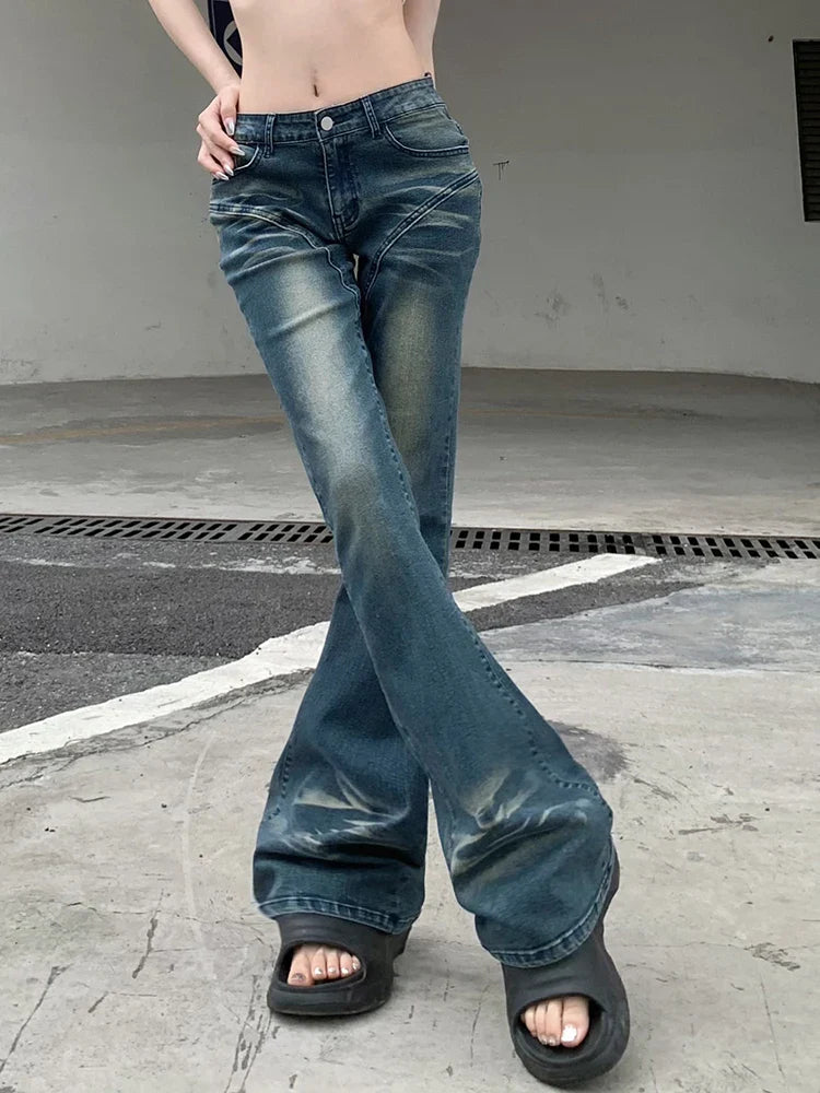 Cyber Y2K Grunge Fairycore Denim Trousers for Women