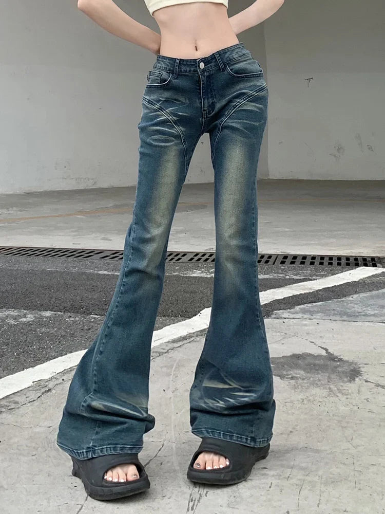 Cyber Y2K Grunge Fairycore Denim Trousers for Women