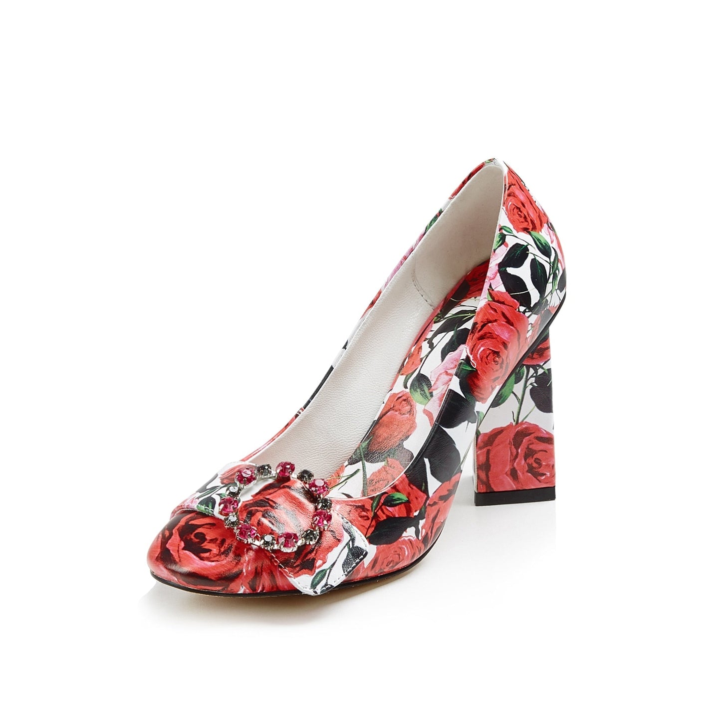Rosa Rose Prints Pumps with Crystal Ring Buckle