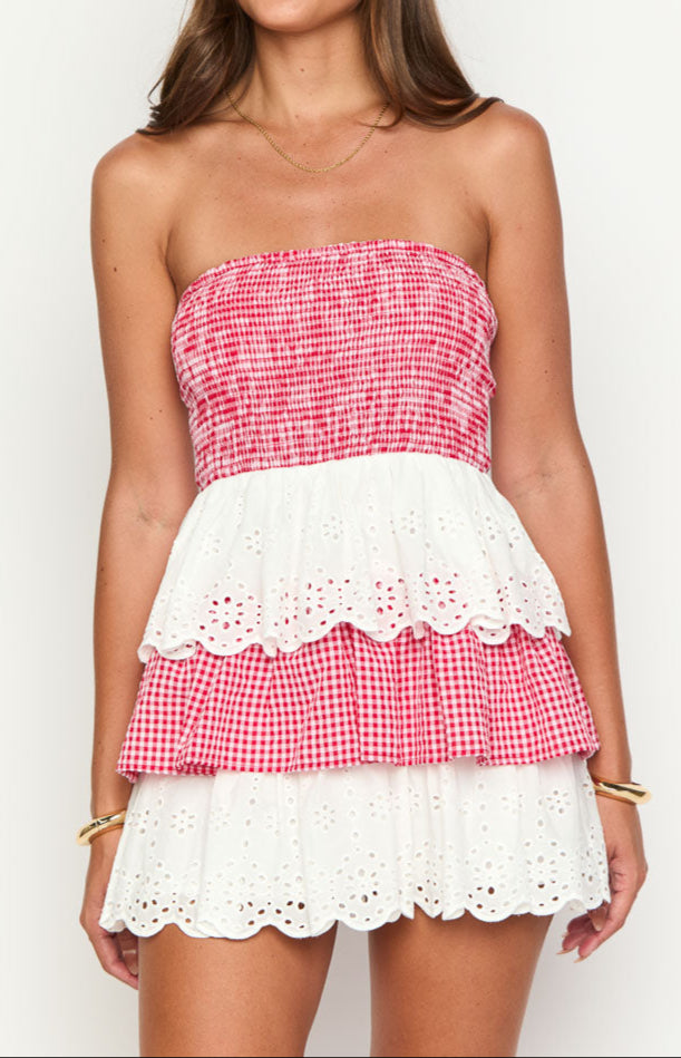 Fabiana Red And White Strapless Mini Dress