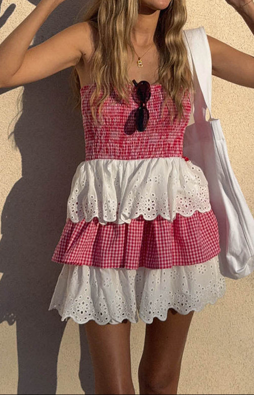 Fabiana Red And White Strapless Mini Dress