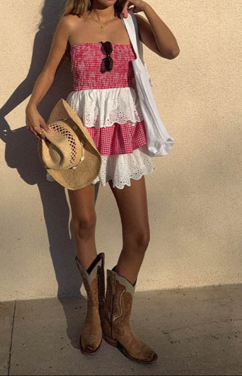 Fabiana Red And White Strapless Mini Dress