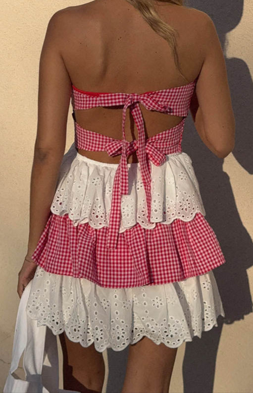 Fabiana Red And White Strapless Mini Dress