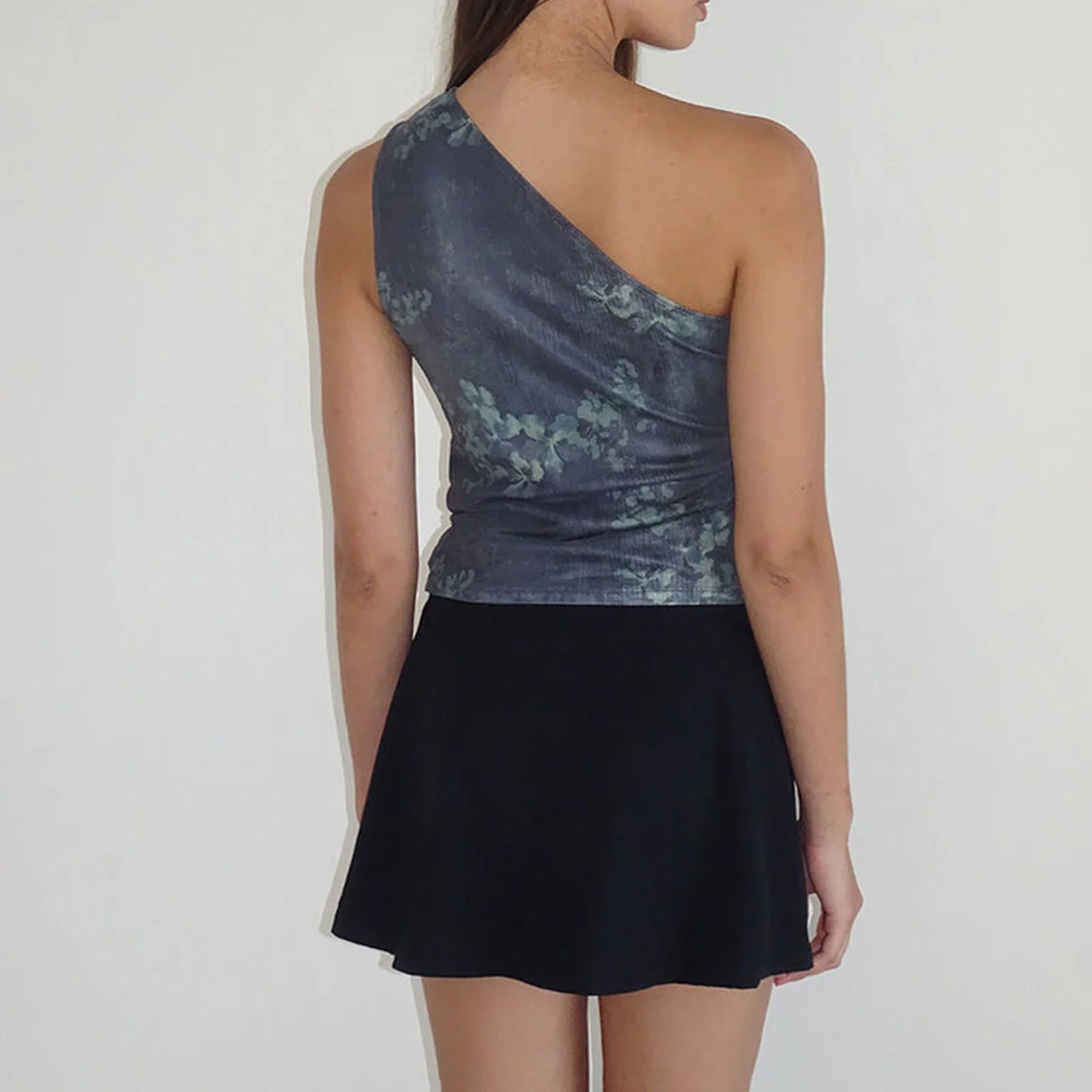 Y2K Vintage Ruched One Shoulder Flower Print Cami Top