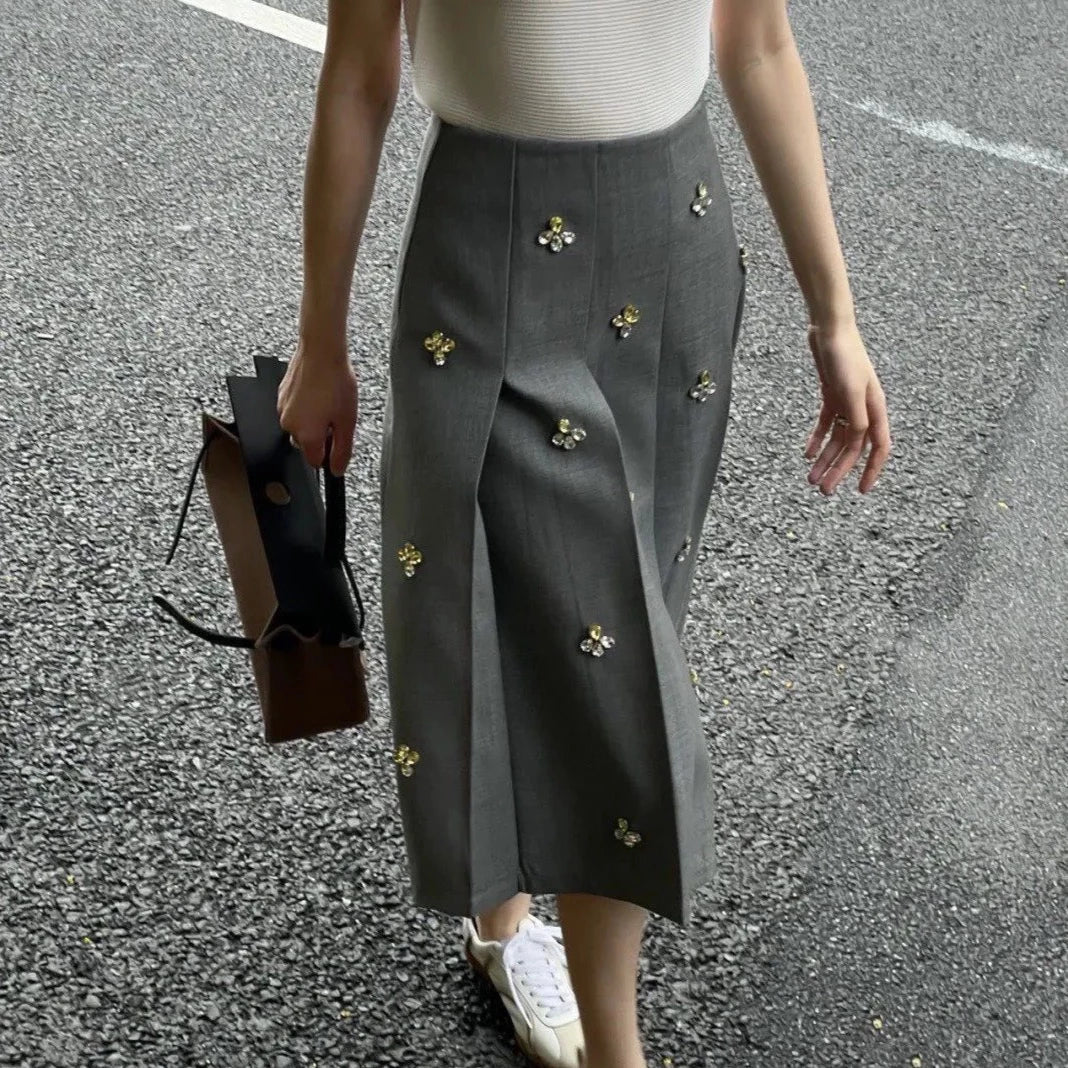 Leslie Crystal Embellished Pleated Midi Skirts