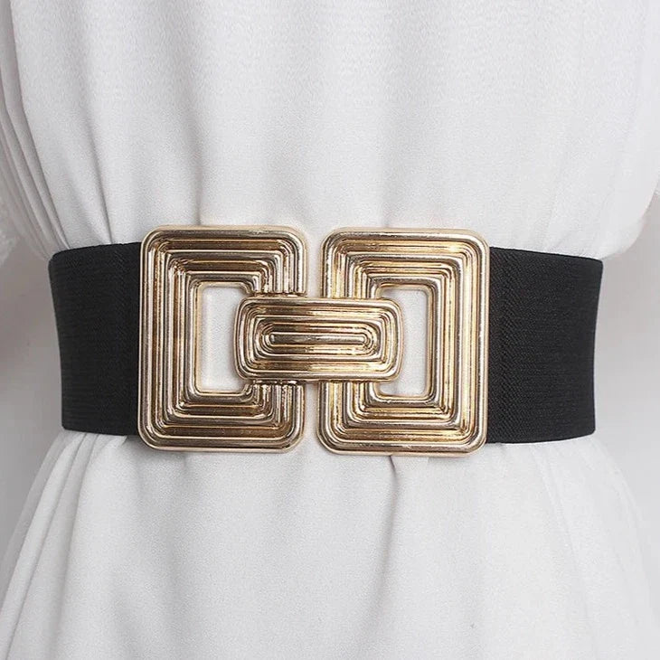 Vintage Square Buckle Woven Metallic Belts