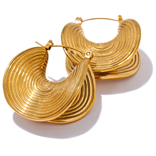 Viva Golden Curved Disks Hoop Earrings