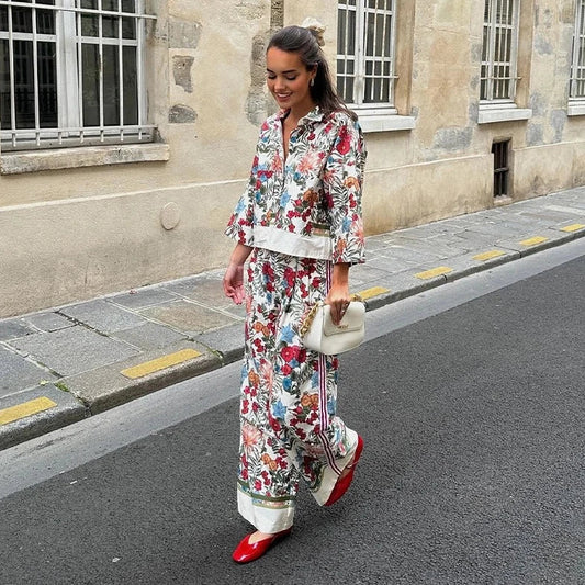 Albertina Retro Floral Tunic Blouse & Pants Set