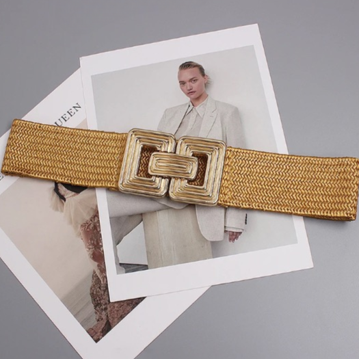 Vintage Square Buckle Woven Metallic Belts