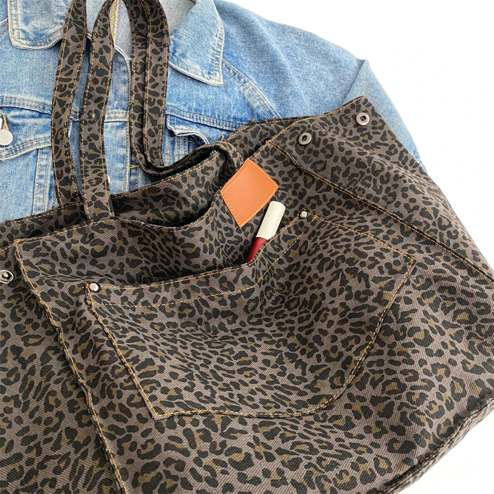 Jumbo Leopard Prints Shoulder Canvas Bags