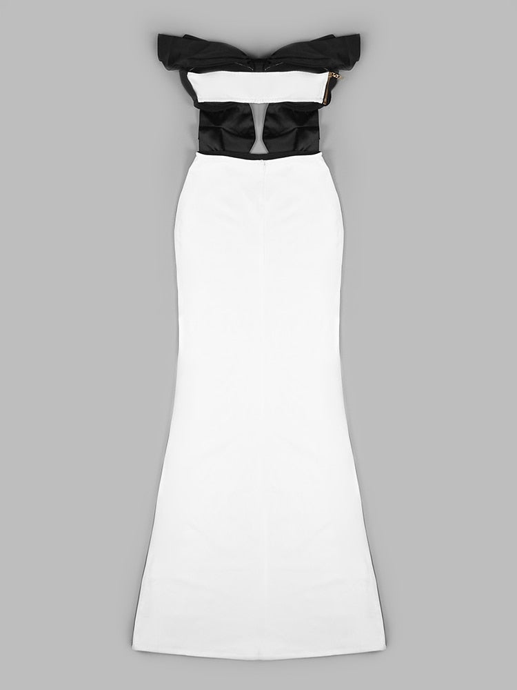 Bodycon Dress Elegant Black White Strapless Skiny Long Dress