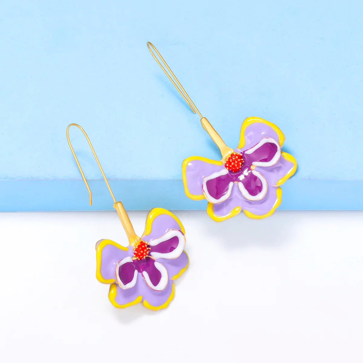 Violet Flower Enamel Drop Earrings