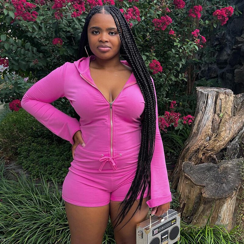 Long Sleeves Hooded Zip Up Romper