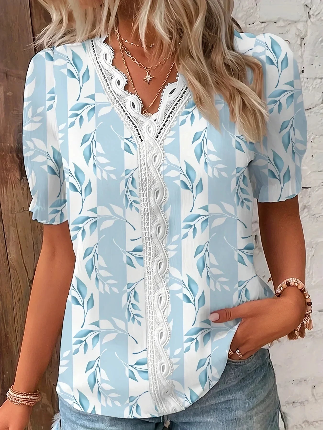Ruffle Elegant Print T-shirt