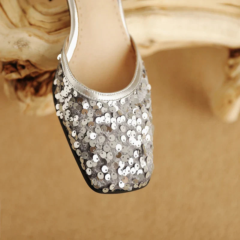 Marley Metallic Sequin Ankle Strap Sandals