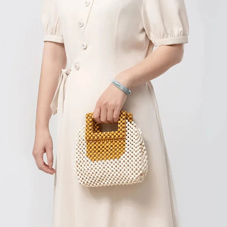 Vintage Wooden Beading Look Mini Clutch Bags