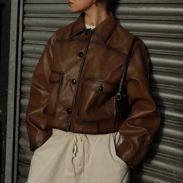 Loue Vintage Brown Faux Leather Jacket