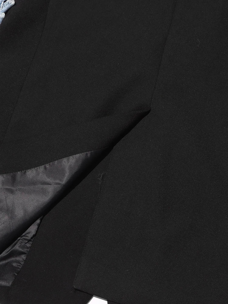 Fillipa Frayed Denim Line Patchwork Blazer