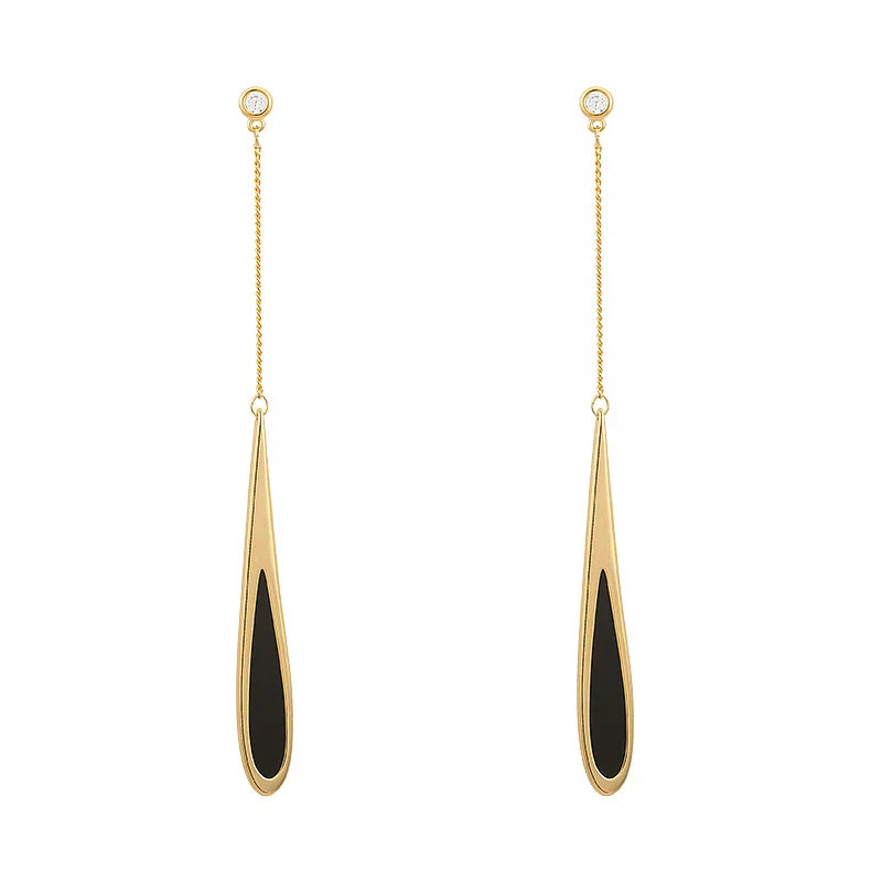 Luxe Oval Long Black Water Drop Earrings