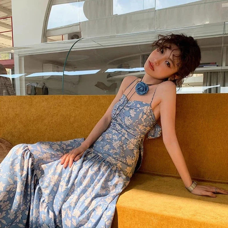 Denim Rose Corsage Choker Necklaces